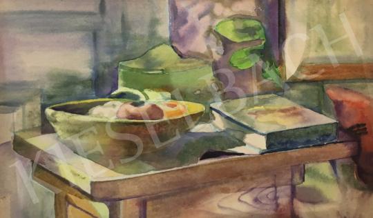 Eladó Schubert Ernő - Műtermi csendélet almával és könyvvel festménye