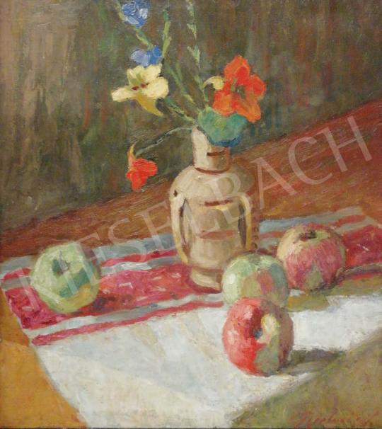 For sale Gyelmis, Lukács János - Table Still-Life with Flowers and Fruits 's painting