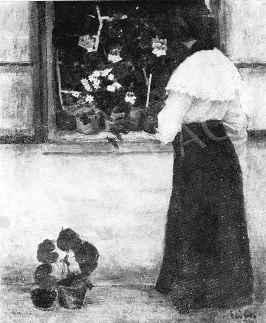  Czóbel, Béla - Girl with Window and Flowers, 1904 painting