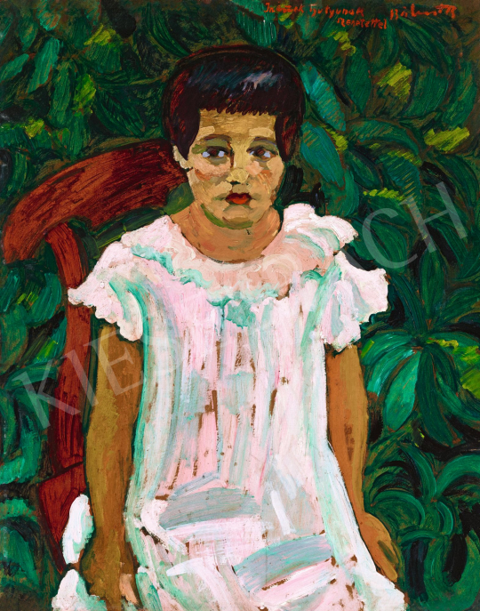  Bálint Rezső - Kislány zöld levelek előtt, 1908 körül | 58. Tavaszi Aukció aukció / 98 tétel