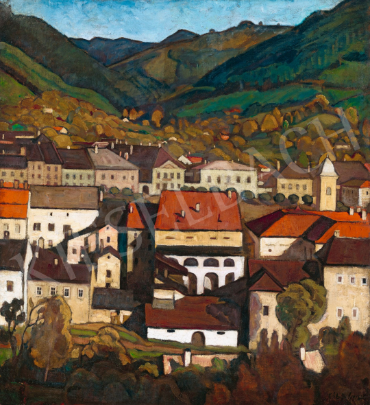  Gábor Jenő - Város régi házakkal (Pécs), 1918 | 58. Tavaszi Aukció aukció / 123 tétel