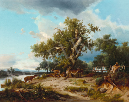 Markó András - Őzek a vízparton, 1861 | 58. Tavaszi Aukció aukció / 162 tétel