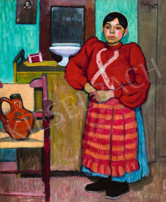  Pólya, Tibor - Girl in a Red Blouse in Green Room, c. 1910 | 58th Spring Auction auction / 185 Lot