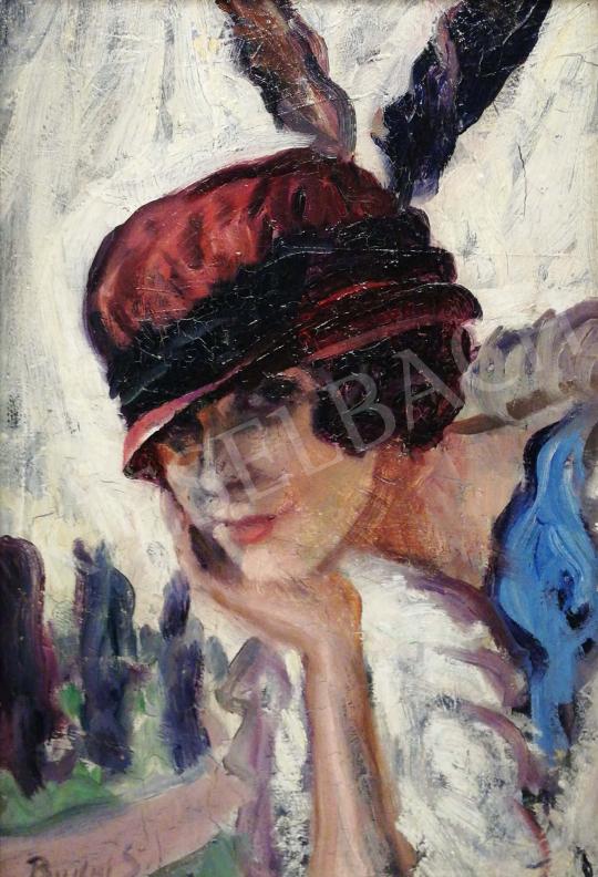 Budai, Sándor - Girl with Art Deco Hat painting