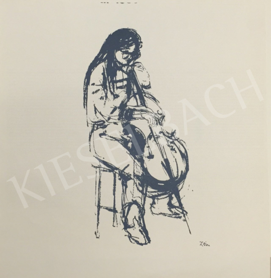 Eladó  Ismeretlen művész olvashatatlan szignóval - Csellózó nő festménye