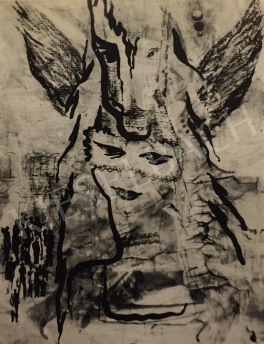  Péli Ildikó - Női arc maszkkal festménye
