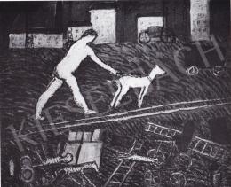  Román György - Női akt kutyával, 1977 
