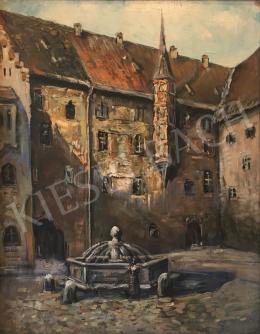 Unknown Hungarian painter - Building with Yard and Fountain 