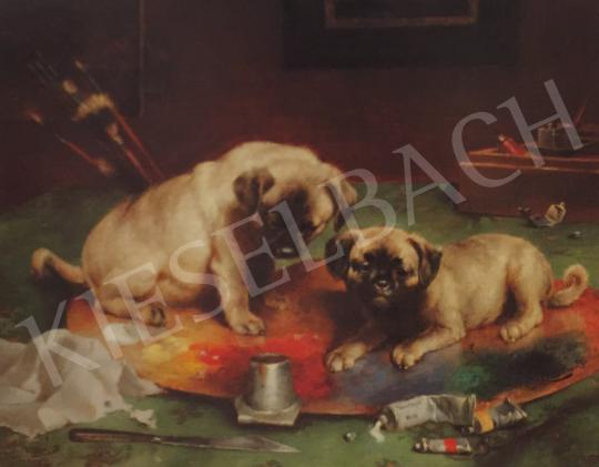  Reichert, Carl - Painter puppies, 1893 painting