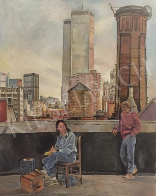  Edith Kramer - Nő és férfi a tetőn, 1986 festménye
