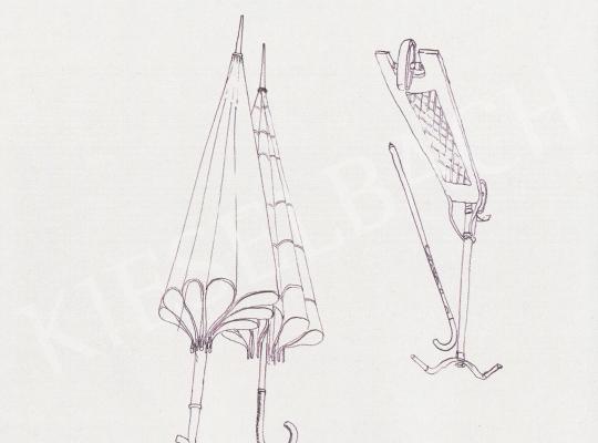  Roskó Gábor - Roller, bot, ernyők, 1991 festménye