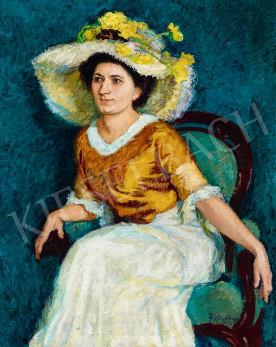 Ziffer, Sándor - Lady in a Hat with Flowers, 1913 painting