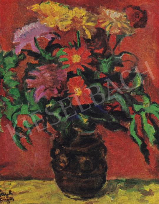  Frank, Frigyes - Flowers with Red Background, 1960 painting