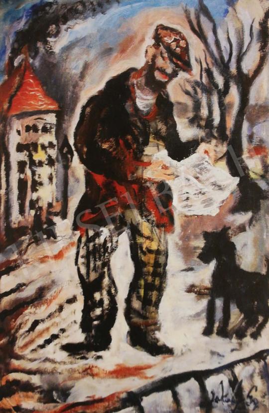  Jakoby Gyula - Hirdetéseket olvasó férfi, 1934 festménye