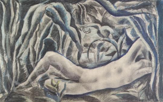  Sztehló, Lili (Árkay Bertalanné) - Lying Nude in Landscape, 1920s painting