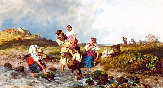 Böhm, Pál - By the Brook, 1878 painting