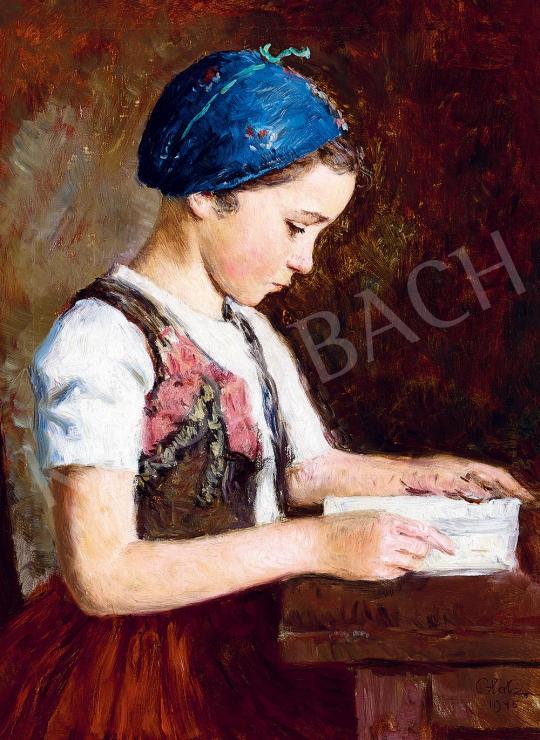  Glatz, Oszkár - The Blue Bonnet (The lesson), 1945 painting