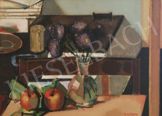  Gerzson, Pál - Table Still Life with Apples and Flowers painting