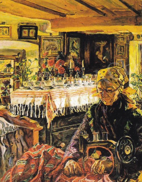  Perlmutter Izsák - Öreg hölgy varrás közben festménye