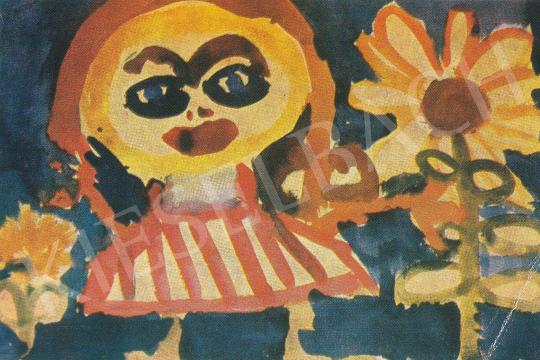  Anna, Margit - Little Girl and Flower painting