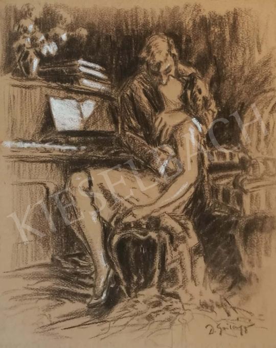  Ismeretlen művész Szilágyi D. jelzéssel - A zongora mellett (Csók, szerelem, érintés) festménye