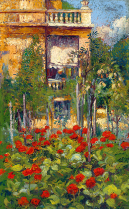 Kotász, Károly - Flower Garden with a Woman in the Window 