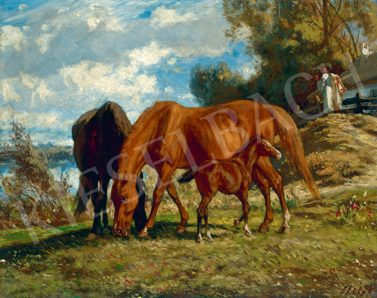  Lotz Károly - Legelésző lovak, 1860-as évek eleje | 59. Őszi Aukció aukció / 83 tétel