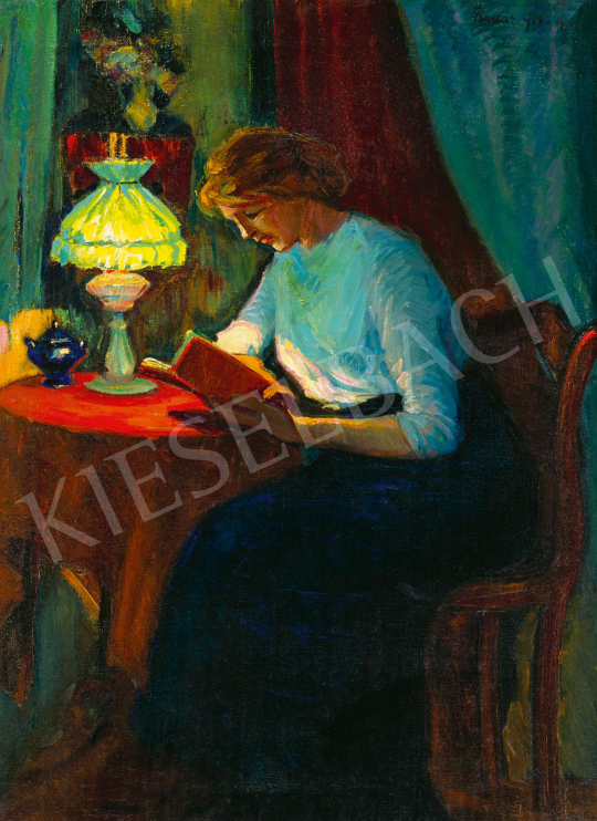 Kádár, Géza - Winter Evening Mood (Girl Reading by a Green Lamp), 1913 | 59th Autumn Auction auction / 109 Lot