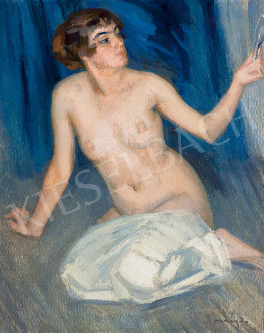  Vaszary, János - Female Nude with Mirror and Blue Drapery, c. 1905 | 59th Autumn Auction auction / 111 Lot