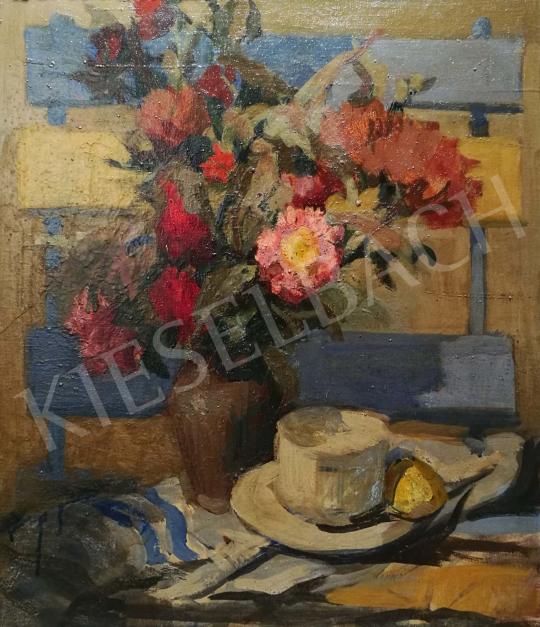 For sale  Csáki-Maronyák, József - Table Still- Life with Flowers and Teacups 's painting