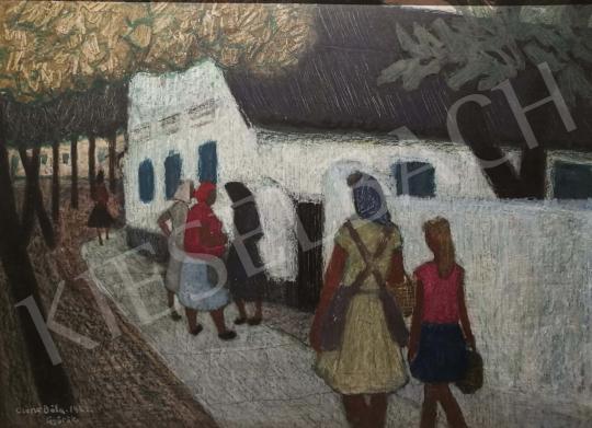  Czene Béla - Györöki jelenet vonuló parasztasszonyokkal festménye