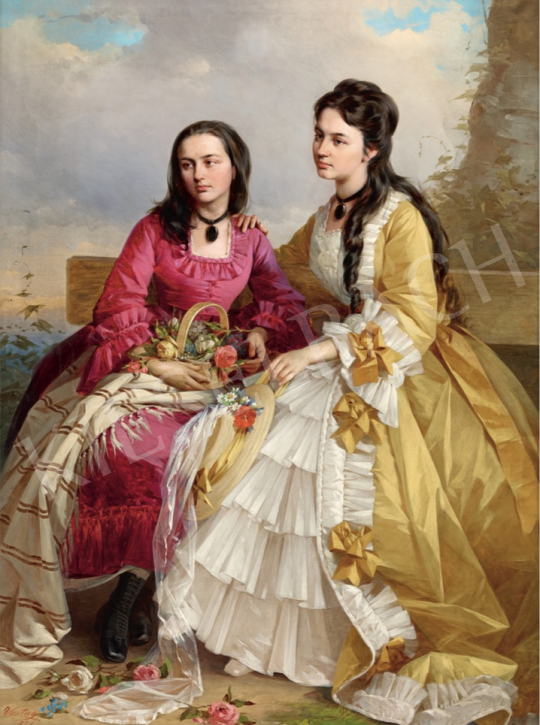 Vastagh György - Fiatal lányok rózsakosárral, 1871 festménye