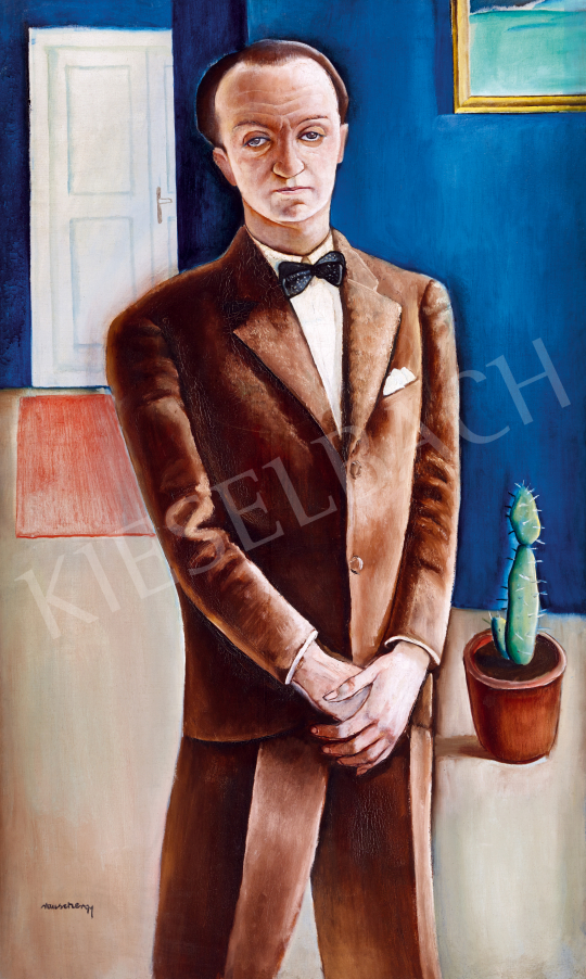 Rauscher György - Öltönyös férfi kaktusszal, 1928 körül festménye