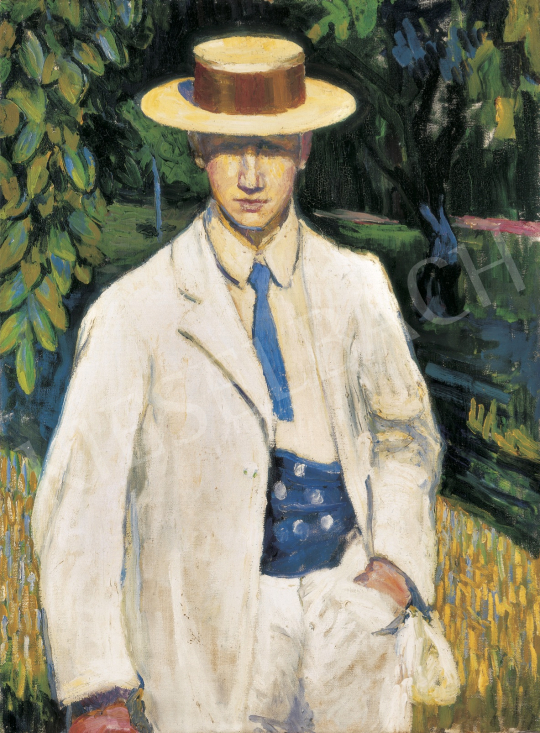 Dobrovits, Péter (Petar Dobrovic) - Man with Straw Hat, 1910 painting