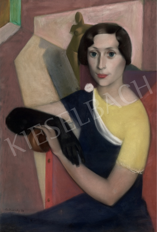 Medveczky, Jenő - Young Lady With Black Gove, 1932 painting