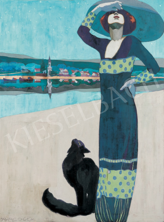  Faragó, Géza - Woman with Cat, 1912 painting