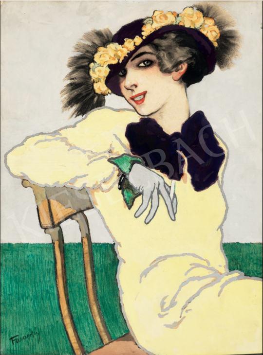  Faragó, Géza - Woman in Yellow Dress, c. 1913 painting