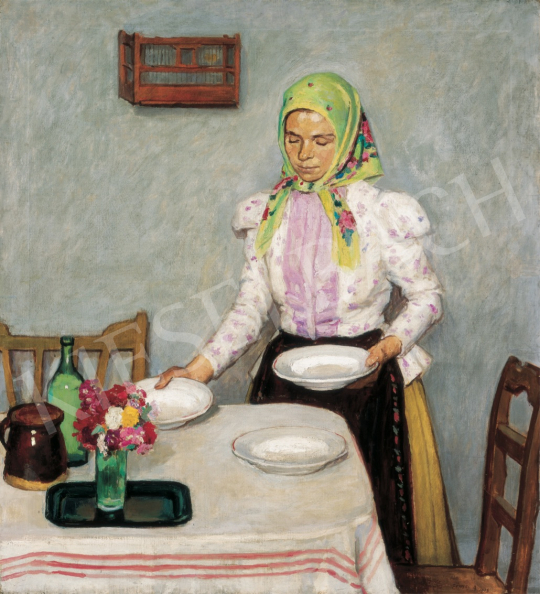 Fényes, Adolf - Girl at Dining Table, 1908 painting