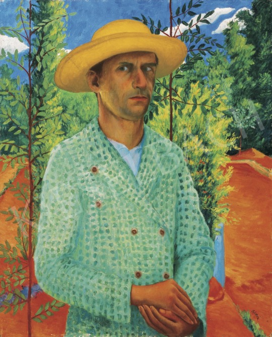  Czimra, Gyula - Self-Portrait in a Straw Hat, 1934 painting