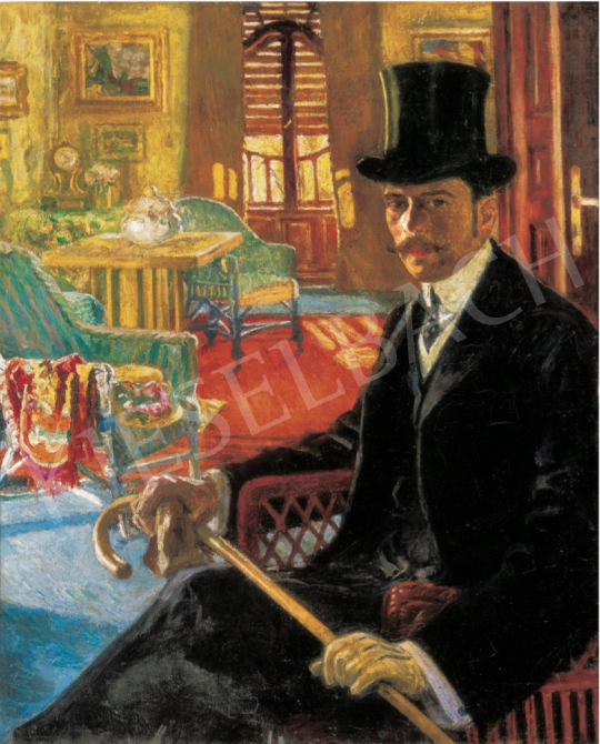  Perlmutter, Izsák - Self-Portrait with a Top-Hat, c. 1910 painting