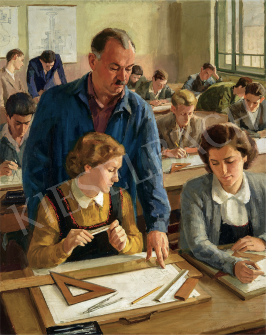 Csabai, Kálmán - Technical Drawing Lesson, 1953 painting