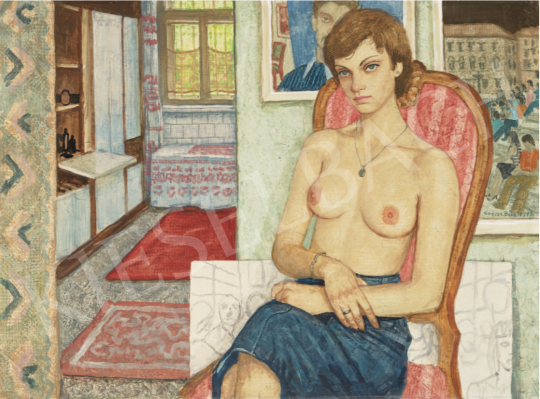  Czene, Béla jr. - Half-naked Girl in Denim Skirt, 1972 painting