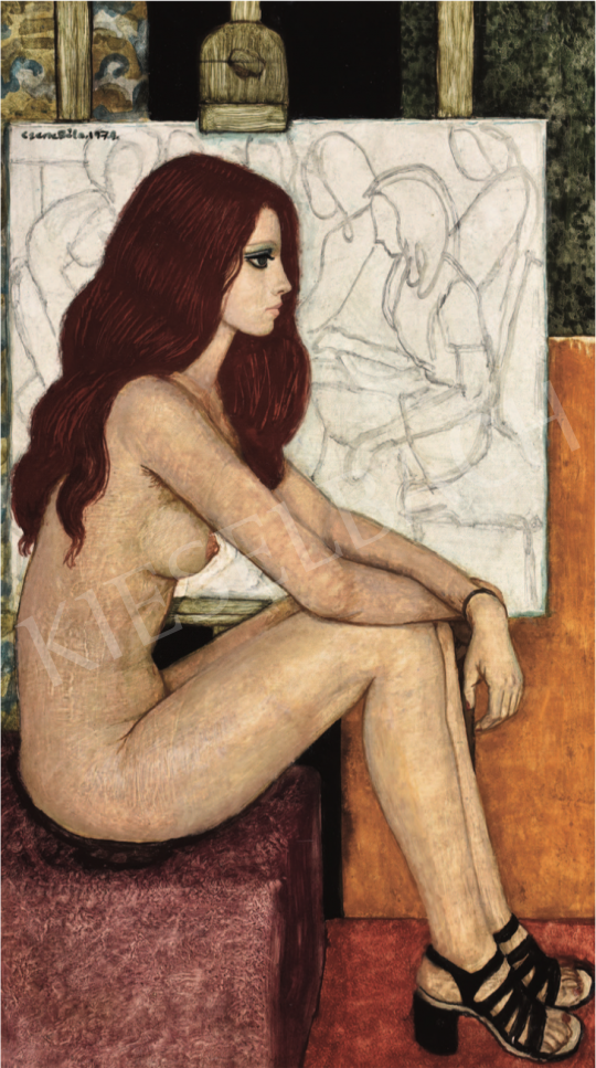  Czene, Béla jr. - Red-haired Act in Black Sandals, 1974 painting