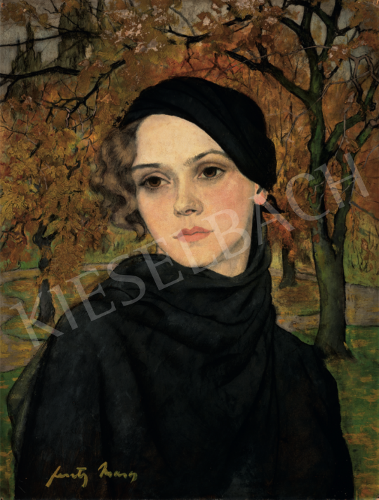 Feszty, Masa - Brown-eyed Girl in Autumn Landscape, 1920s painting