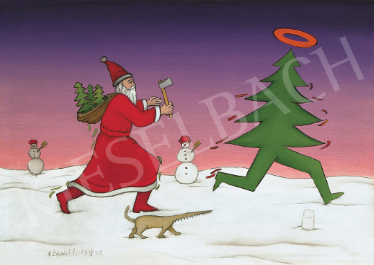  Ef Zámbó, István - Santa Claus pursuing fir tree painting