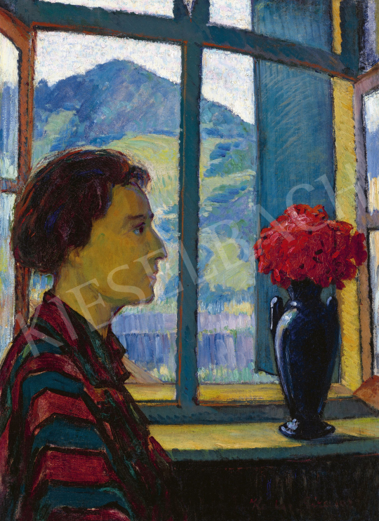 Kádár, Géza - View from the Studio in the Background with the Kereszthegy (The Painter’s Wife in Striped Blouse) | 60th Winter Auction auction / 53 Lot