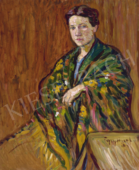 Egry József - Fiatal lány virágos kendővel, 1914 | 60. Téli Aukció aukció / 85 tétel