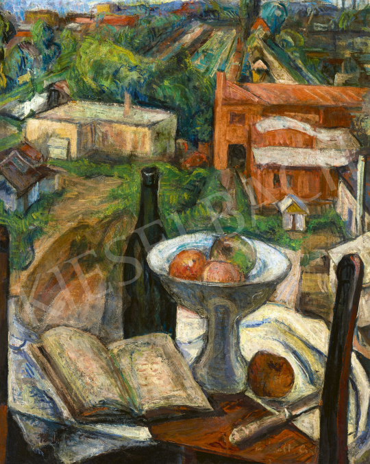  Perlrott Csaba, Vilmos - Still Life with Book and Fruit Bowl | 60th Winter Auction auction / 127 Lot