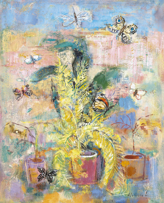 Mattioni Eszter - Virágcsendélet pillangókkal | 60. Téli Aukció aukció / 129 tétel