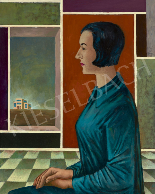  Bortnyik Sándor - A művész feleségének portréja Bauhaus házzal (Klári), 1973 | 60. Téli Aukció aukció / 226 tétel